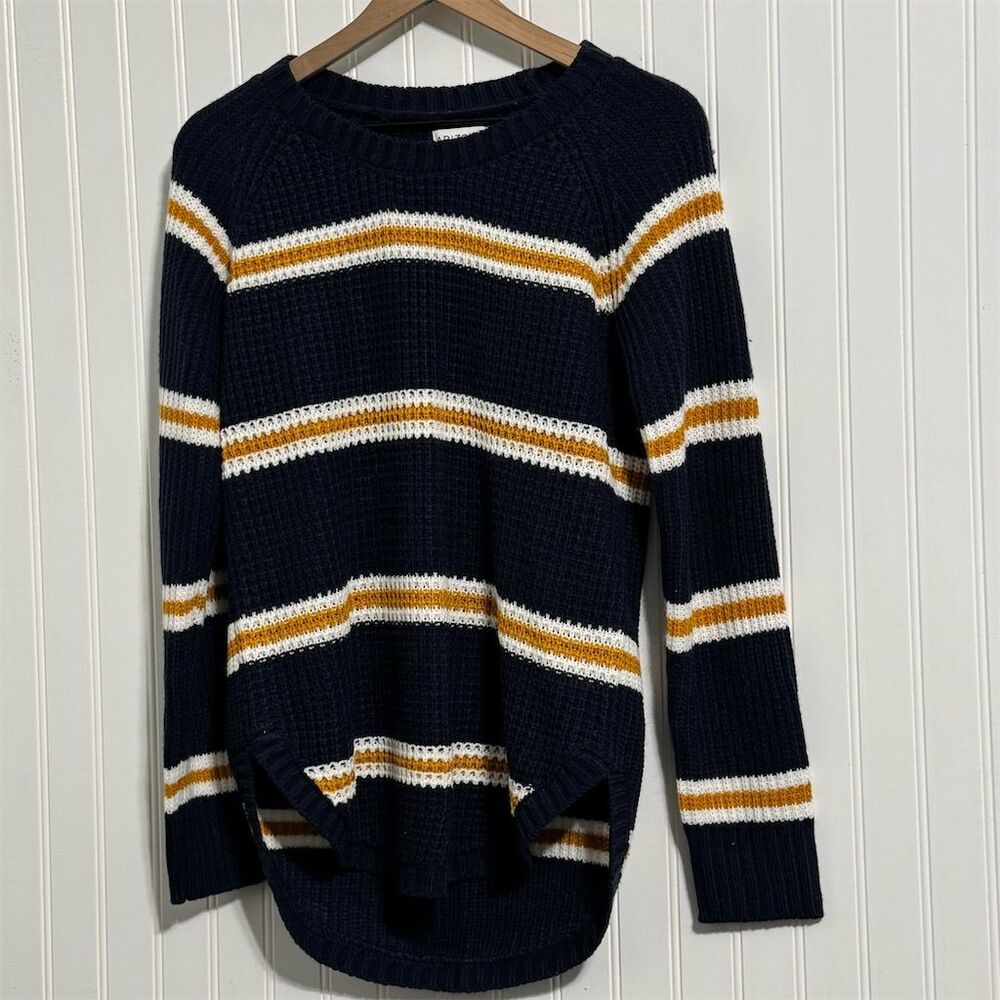 ARIZONA JEAN CO M Striped Sweater Navy Mustard Yellow White Raglan‎ Knit Cozy